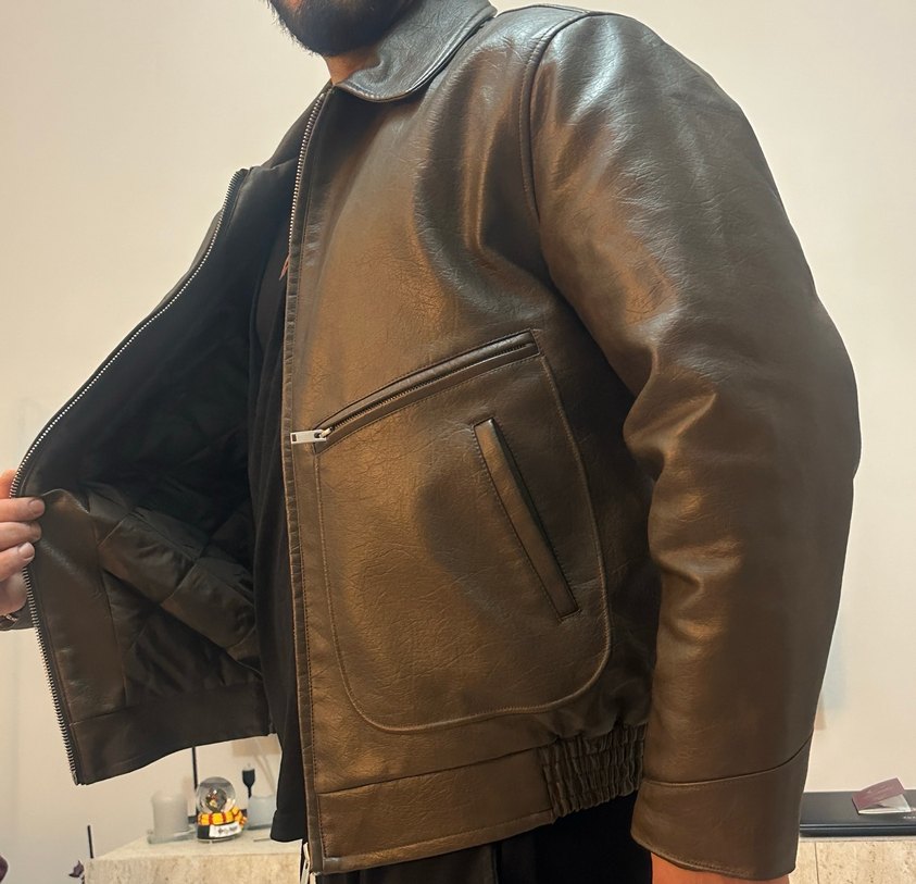 Kahverengi Deri Erkek Ceket - Görsel 4
