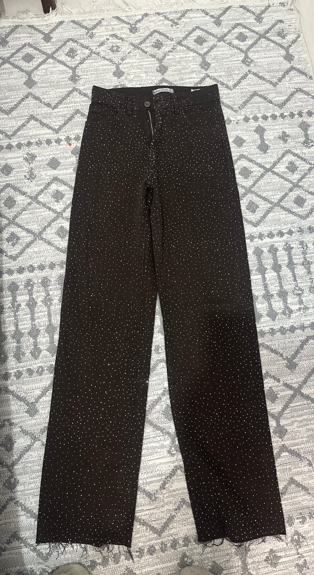 Kadın Siyah Payetli Kumaş Pantolon - Görsel 2