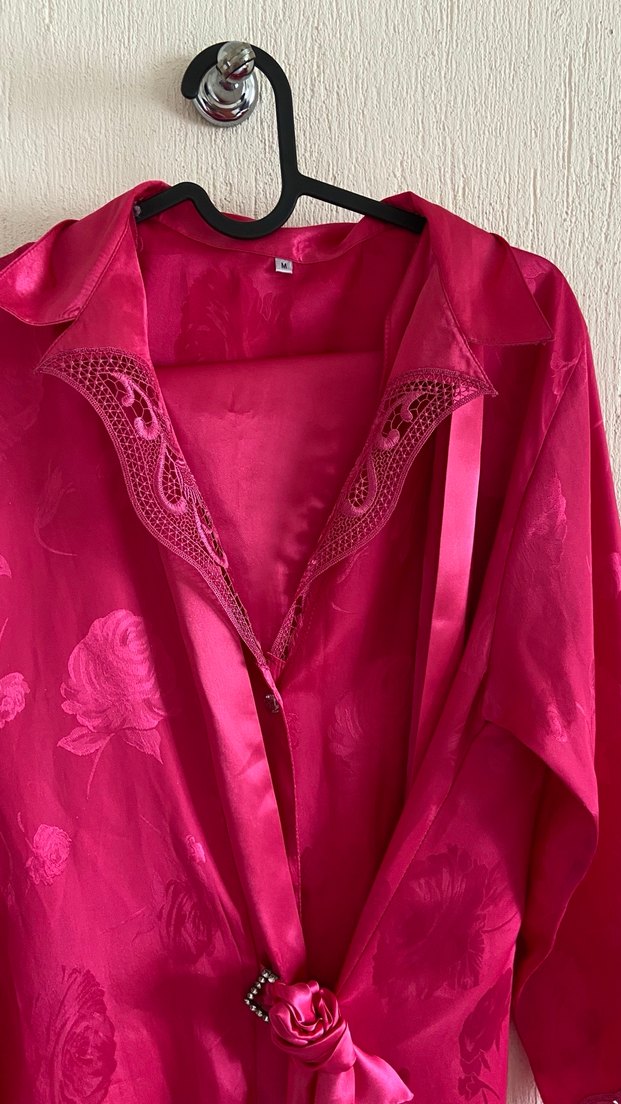 Pembe 3lü takım Uzun Kadın Sabahlık - Görsel 5