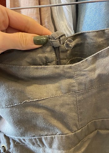 Drapeli Bej Keten Hamile Midi Etek - Görsel 3