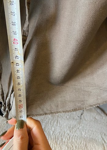 Drapeli Bej Keten Hamile Midi Etek - Görsel 5