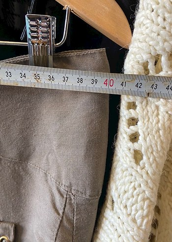 Drapeli Bej Keten Hamile Midi Etek - Görsel 4