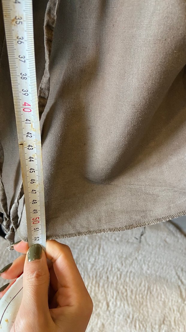 Drapeli Bej Keten Hamile Midi Etek - Görsel 5