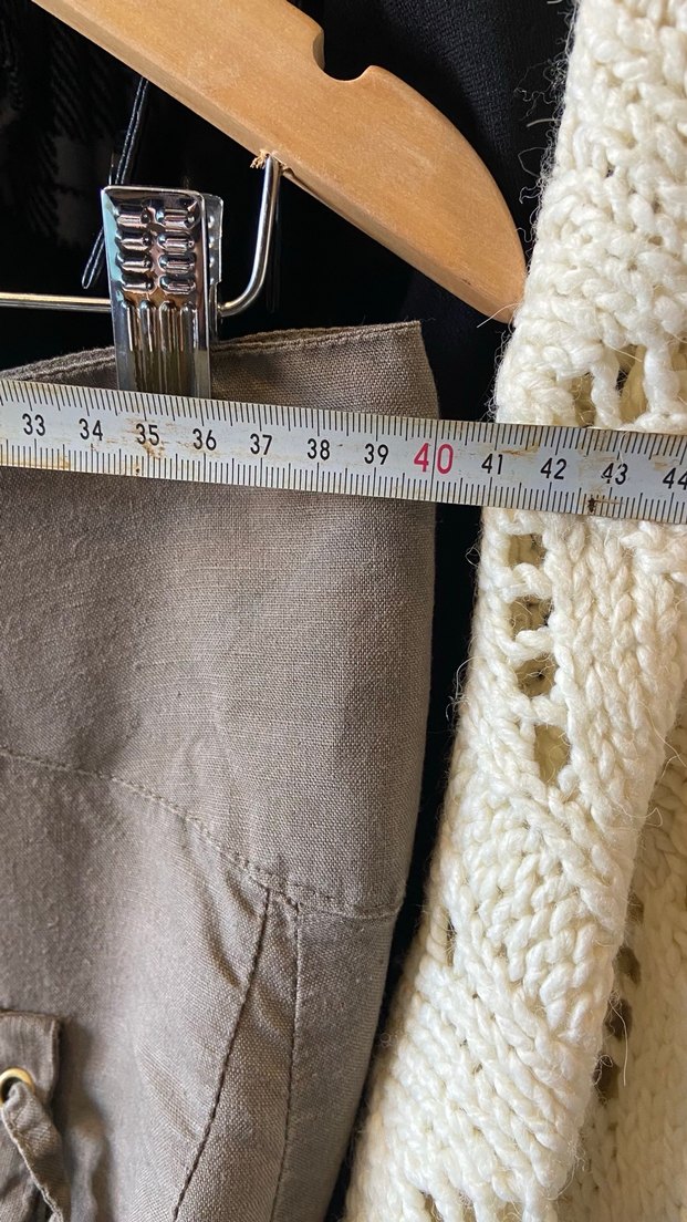 Drapeli Bej Keten Hamile Midi Etek - Görsel 4