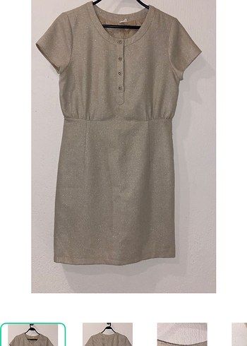 Yargıcı Bej Kisa Kollu Minimal Elbise