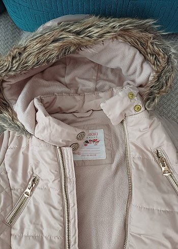 Kürklü Kapüşonlu Bej Kız Mont - Görsel 4