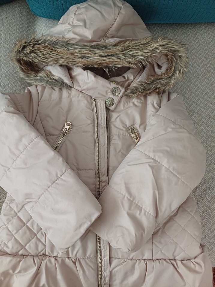 Kürklü Kapüşonlu Bej Kız Mont - Görsel 2