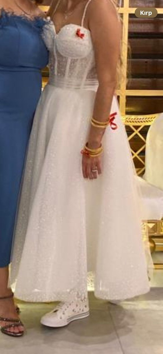 V Yakalı Modern Klasik A Kesim Gelinlik - Görsel 4