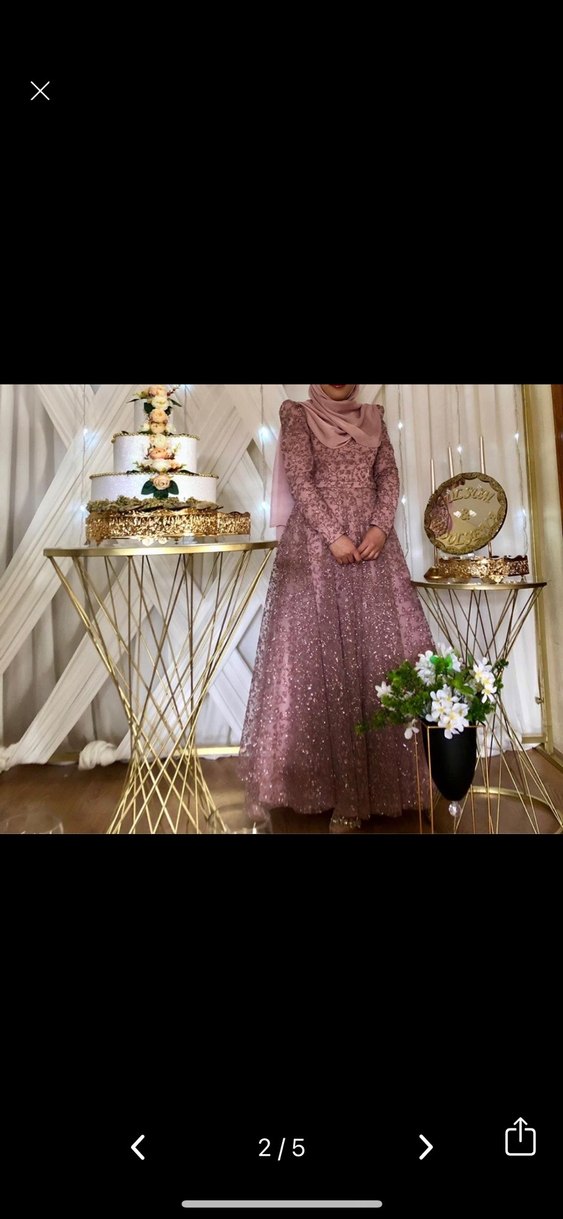 Pembe Parlak Çiçek Desenli Uzun Abiye Elbise - Görsel 2