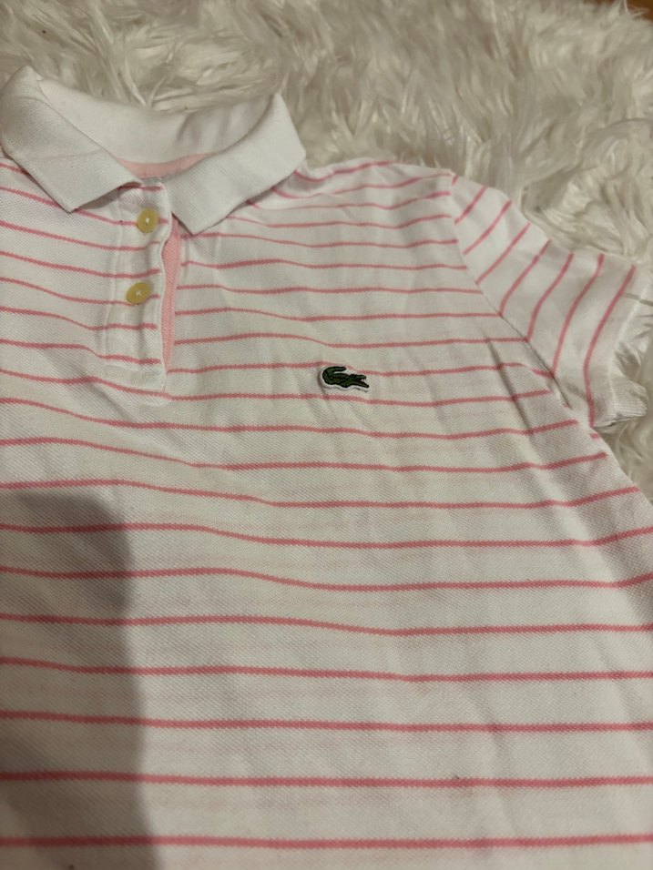 Kız Çocuk Pembe Çizgili  Polo Tişört - Görsel 2