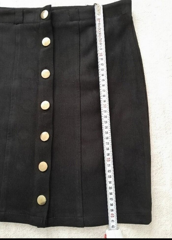 Düğmeli Siyah Süet Mini Etek - Görsel 5