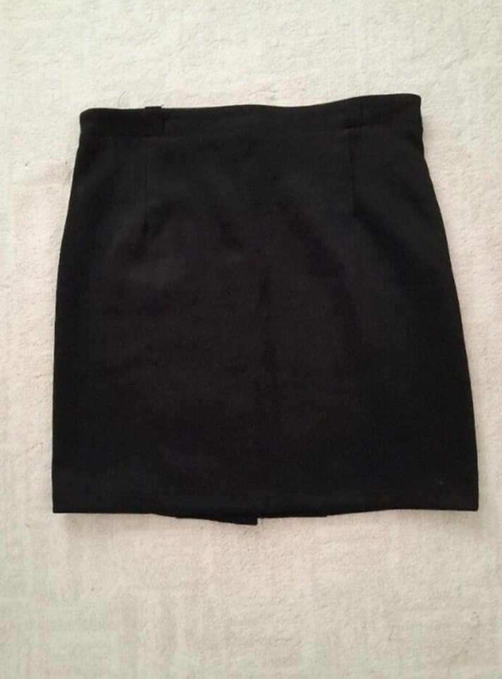 Düğmeli Siyah Süet Mini Etek - Görsel 4