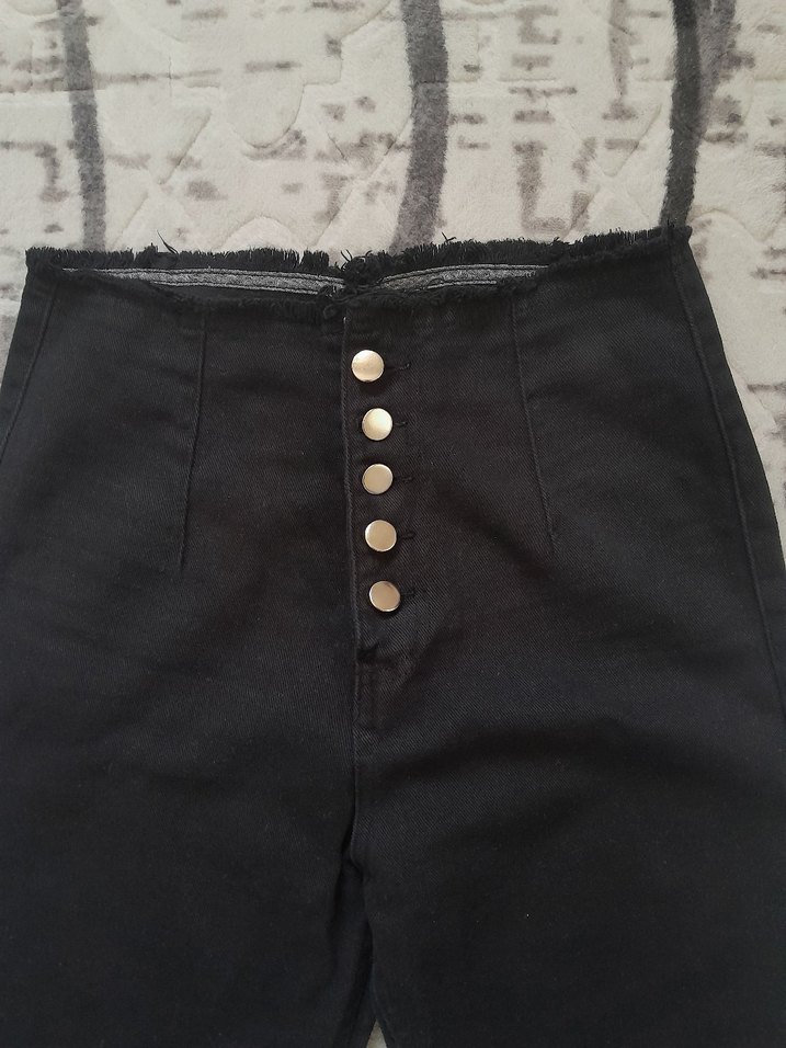 Düğmeli Siyah  Regular Fit Kot - Görsel 2