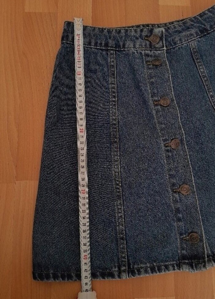 Düğmeli Mavi Denim Mini Etek - Görsel 3