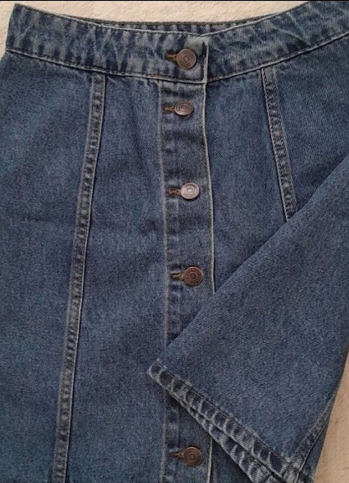 Düğmeli Mavi Denim Mini Etek - Görsel 4