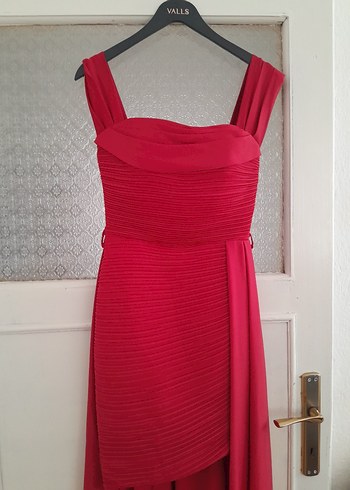 Kırmızı Drapeli Uzun Abiye Elbise - Görsel 5