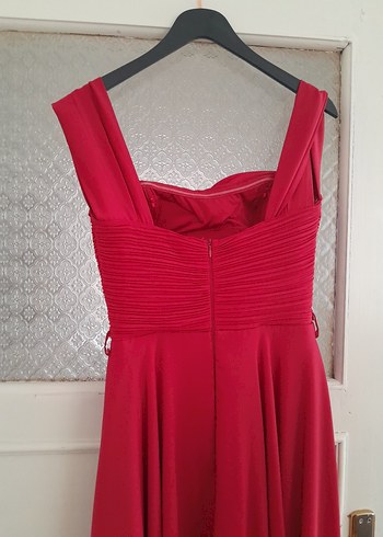 Kırmızı Drapeli Uzun Abiye Elbise - Görsel 6