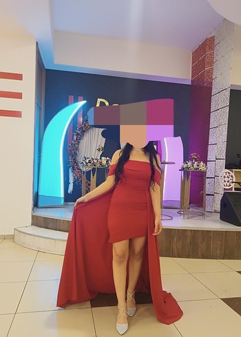 Kırmızı Drapeli Uzun Abiye Elbise - Görsel 3