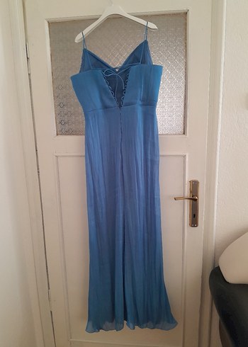 Drapeli Straplez Mavi Uzun Abiye Elbise - Görsel 6