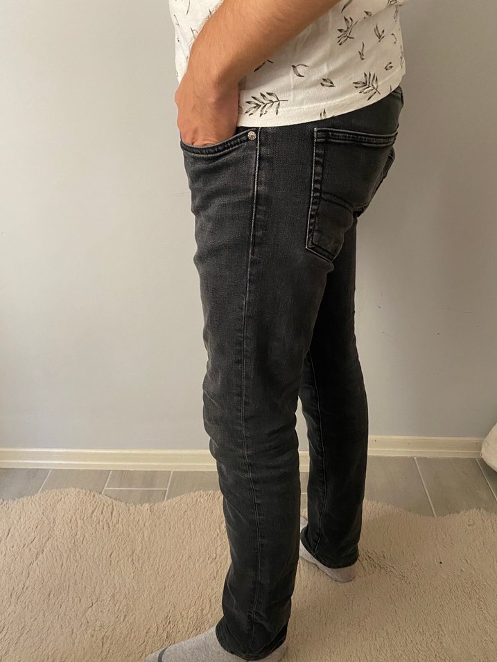 Gri Erkek Rahat Kesim Denim Pantolon - Görsel 2