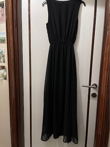 m Beden siyah Renk Kadın Siyah Uzun Sıfır Kol Yazlık Elbise