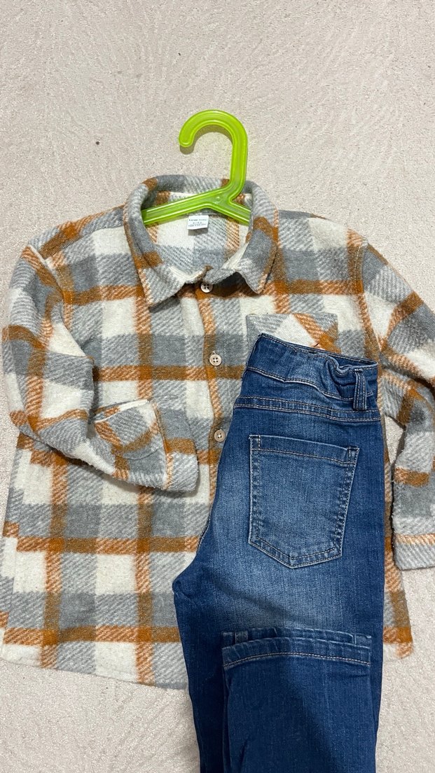 Erkek çocuk oduncu  Gömlek ve kot Pantolon Seti oduncu gömlek - Görsel 3