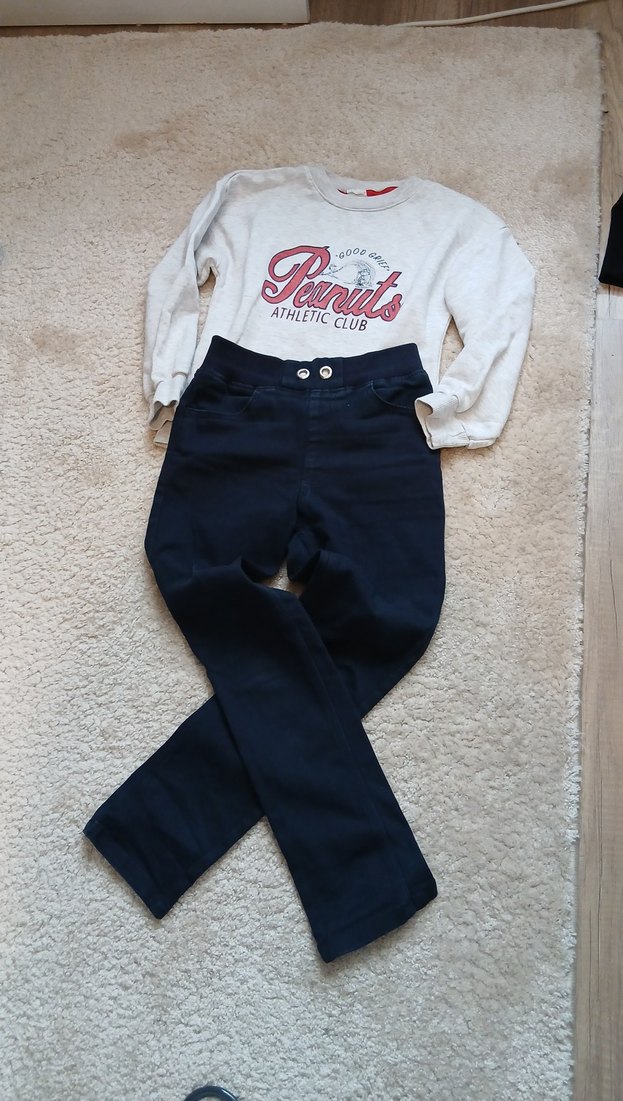 Düğmeli Bol Kesim Kız Kot Pantolon ve sweatshirt tk - Görsel 2