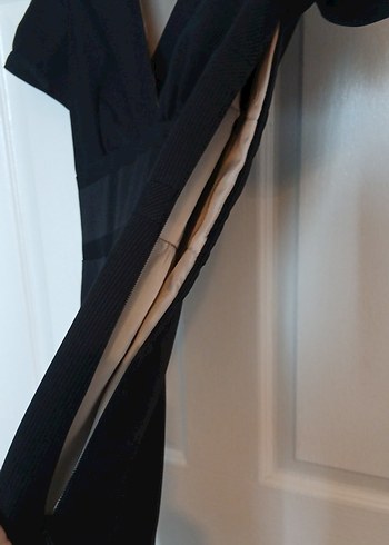 Siyah Midi Drapeli V Yaka  Elbise - Görsel 3