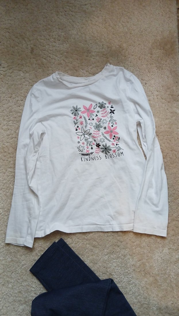 Beyaz Baskılı Pamuklu Kız Sweatshirtler ve tayt - Görsel 3