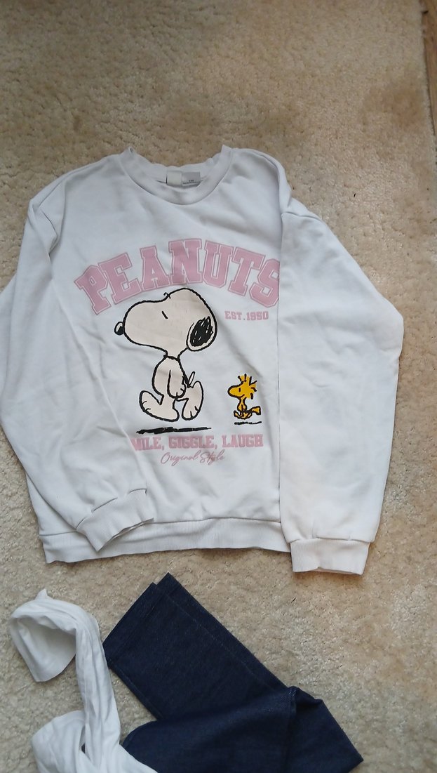 Beyaz Baskılı Pamuklu Kız Sweatshirtler ve tayt - Görsel 2