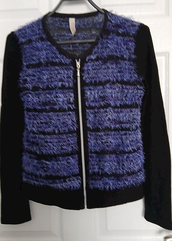 Mavi Kadın Triko Uzun Kollu Fermuarlı Ceket - Görsel 2