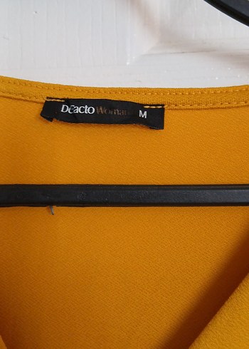 Sarı V Yakalı Uzun Kollu Bluz ve etek - Görsel 4