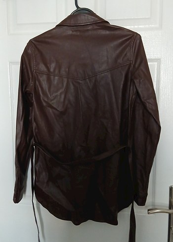 Kahverengi Deri Kemerli Kadın gömlek-ceket - Görsel 3