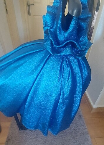 10 Yaş Beden mavi Renk Mezuniyet elbisesi