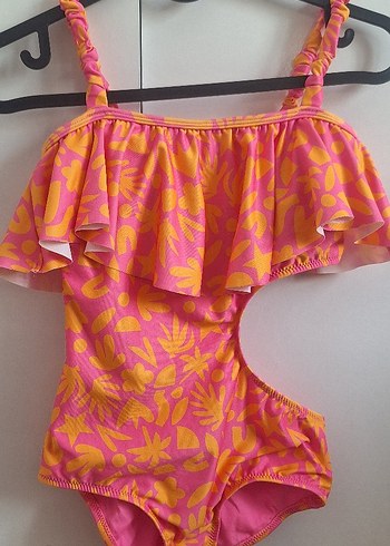 Kız Çocuk Pembe Desenli Askılı Mayo
