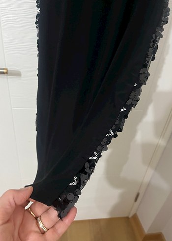 Siyah Payetli Yılan Desenli  sabra marka elbise - Görsel 7