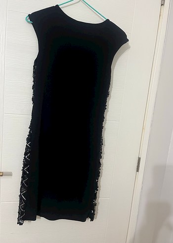 Siyah Payetli Yılan Desenli  sabra marka elbise - Görsel 6