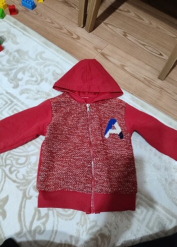 4 Yaş Beden bordo Renk Kapuşonlu Hırka