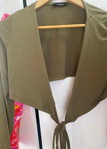 Kadın Haki V Yaka Bağlamalı Bluz - Görsel 3