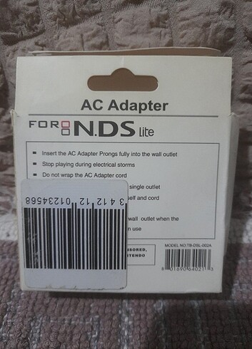 Nintendo NİNTENDO DS Lite AC ADAPTÖR..input.220_240V.50Hz/60Hz 3-4W outpu