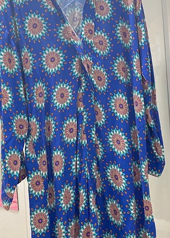 Mavi Çiçek Desenli Uzun Bohem Elbise - Görsel 3