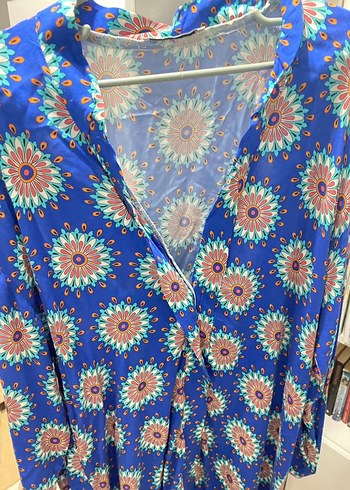 Mavi Çiçek Desenli Uzun Bohem Elbise - Görsel 2