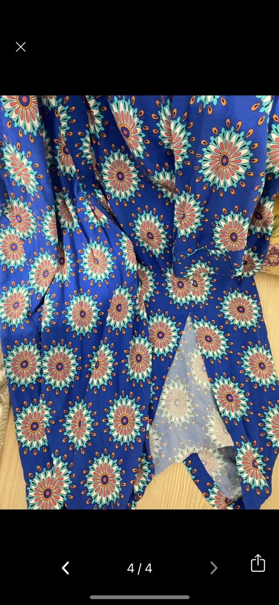 Mavi Çiçek Desenli Uzun Bohem Elbise - Görsel 4