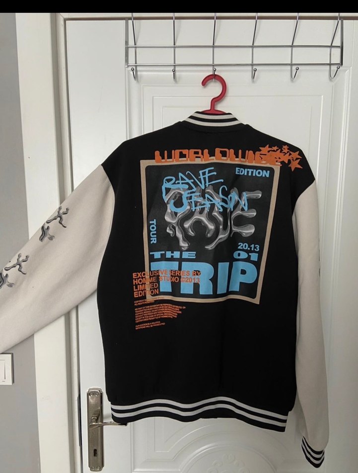 Düğmeli Siyah Baskılı Streetwear unisex Ceket - Görsel 3