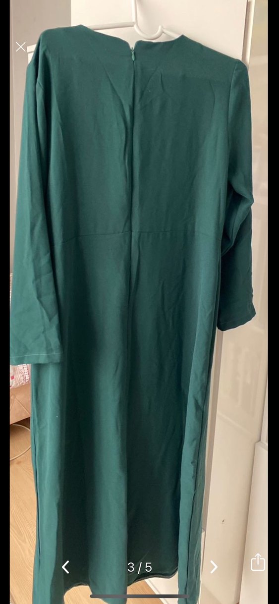 Turkuaz V Yakalı Uzun Kollu Abiye Elbise - Görsel 3