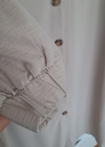 Düğmeli Bej Uzun Kadın Tunik - Görsel 3