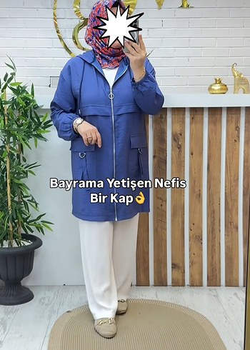 Mavi Fermuarlı Trençkot Kap