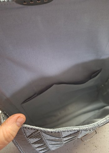 Gri Nakışlı Modern Klasik Kadın Kanvas Çanta - Görsel 5