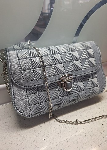 Gri Nakışlı Modern Klasik Kadın Kanvas Çanta - Görsel 2