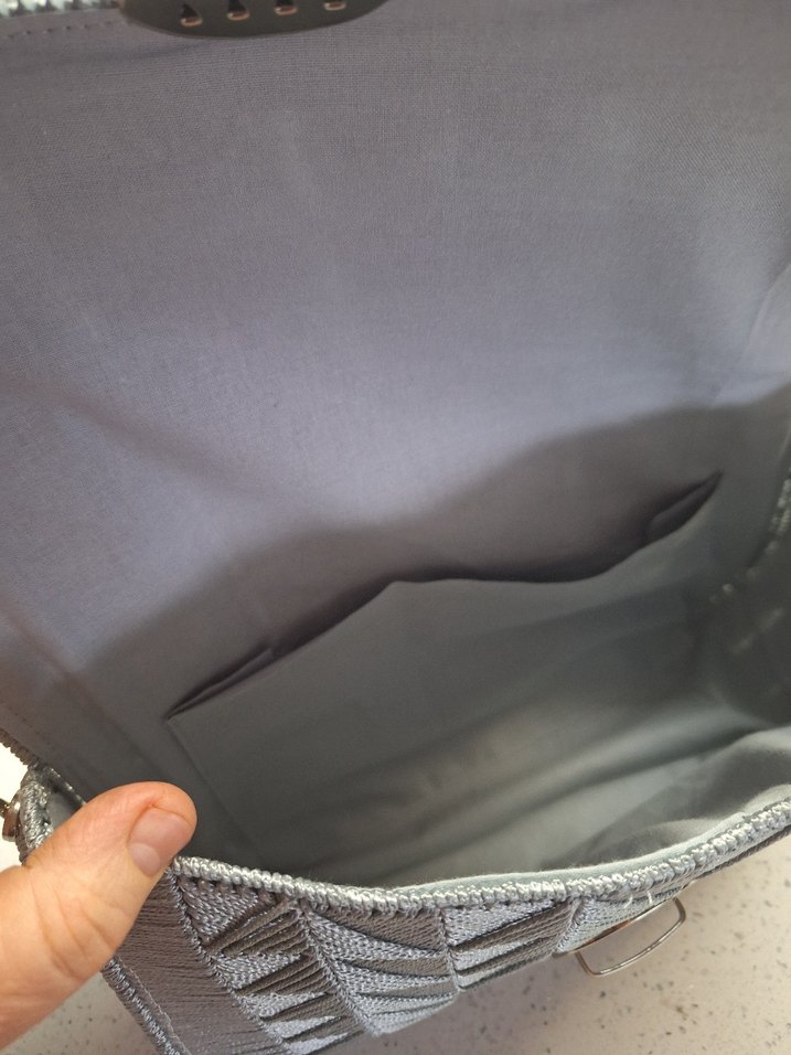 Gri Nakışlı Modern Klasik Kadın Kanvas Çanta - Görsel 5